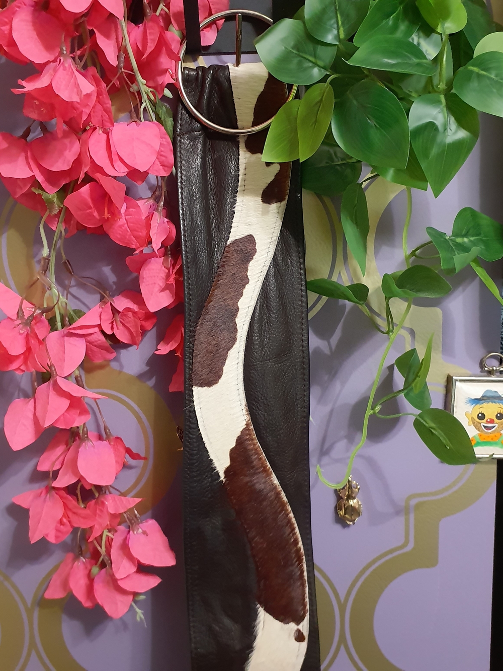Women’s Brown and White Cowhide Leather Statement Belt